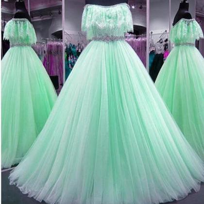 Mint Green Tulle A Line Women Prom Dresses ,..