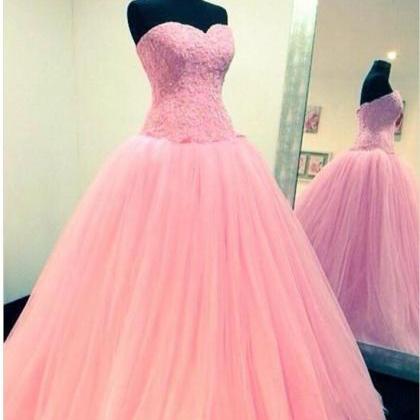 Charming Pink Lace Appliqued Ball Gown Quinceanera..