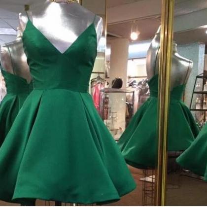 Sexy Green Satin Short Homecoming Dress Custom..