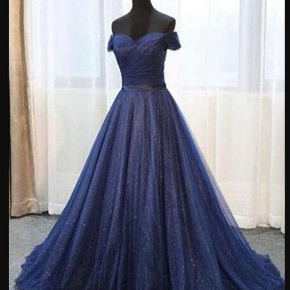 Navy Blue Ruffle Tulle Ball Gown Quinceanera..