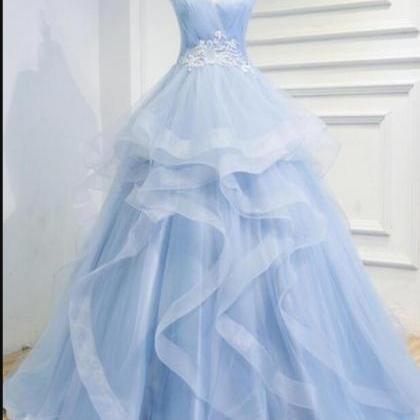 Light Blue Tulle Ruffle A Line Quinceanera Dresses..