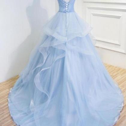 Light Blue Tulle Ruffle A Line Quinceanera Dresses..