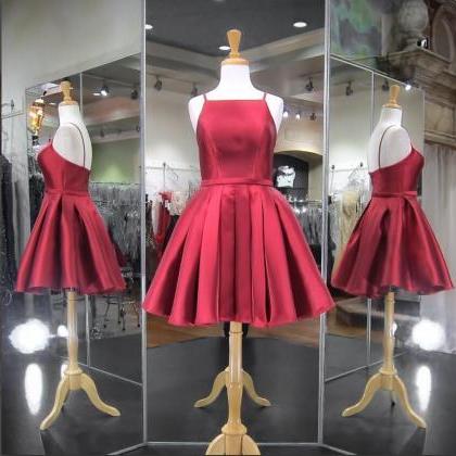 Burgundy Satin Short Homecoming Dress For Dance..