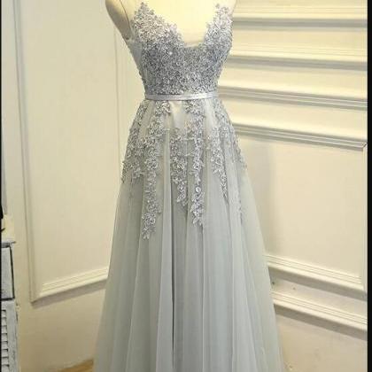 Sexy Silver Tulle Lace Prom Dress Custom Made..