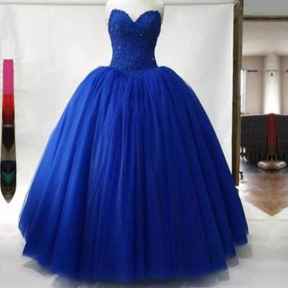Royal Blue Tulle Long Prom Dress ,sweet 16 Prom..