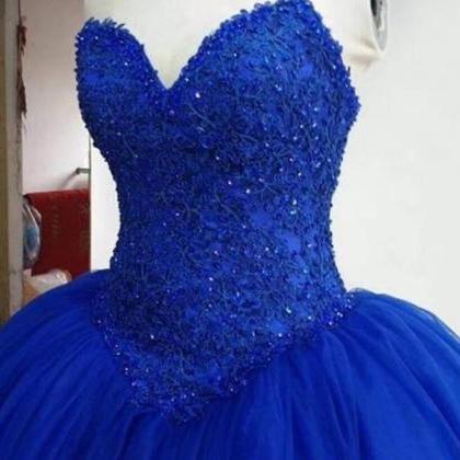 Royal Blue Tulle Long Prom Dress ,sweet 16 Prom..