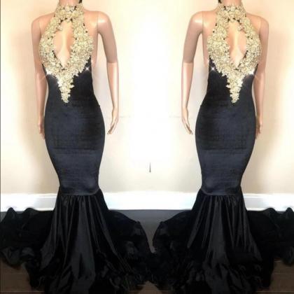 Plus Size Sexy Halter Black Mermaid Prom Dress..