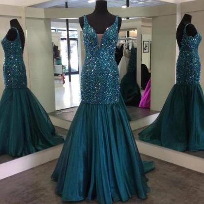 Luxury Beaded Crystal Mermaid Prom Dress Floor..
