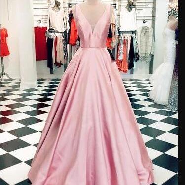 Pink Sarin A Line Long Prom Dewaa, Prom Gowns..