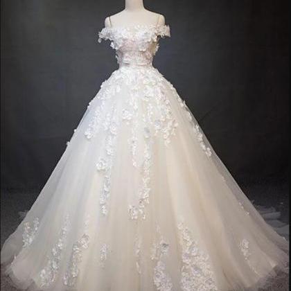 White Tulle Lace Ball Gown Quinceanera Dresses..