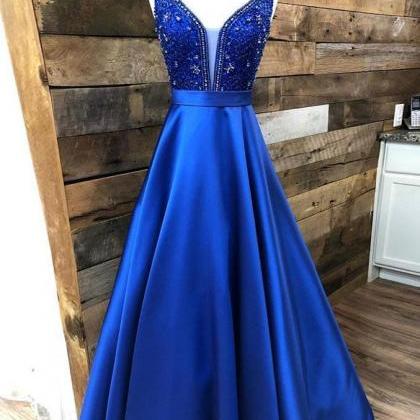 Custom Made Lace A Line Lace Prom Dresses Royal..