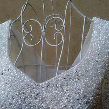 Plus Size White Crystal Beaded A Line Long Prom..