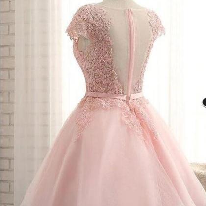 Sexy Light Pink Lace Short Homecoming Dress Scoop..