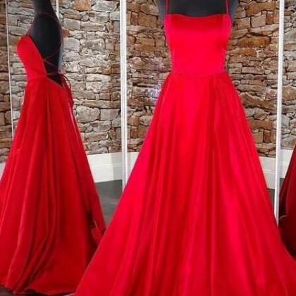 Red Satin Long Prom Dress A Line Women Party Gowns..