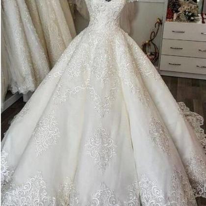 White Lace Ball Gown Wedding Dresses 2020 Sweet..