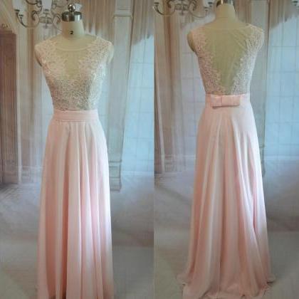 Sexy A Line Light Pink Lace Prom Dress ,wedding..