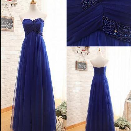 Custom Made Blue Tulle A Line Long Prom Dresses..