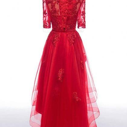 Red Tulle Lace High Low Prom Dresses 2020 Formal..