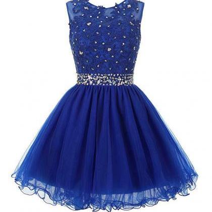 Sexy Scoop Royal Blue Tulle Beaded Short..