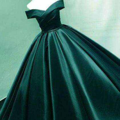 Fashion Dark Green Satin Pricess Quinceanera Dress..
