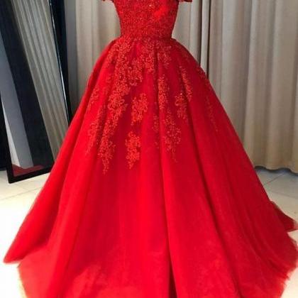 Fashion Red Lace Ball Gown Quinceanera Dress Sweet..
