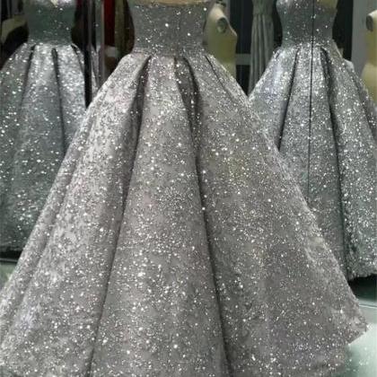 Long Ball Gown Shiny Winter Formal Silver Sequin..