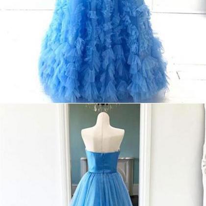 Fashion Blue Tulle A Line Formal Evening Dresses..
