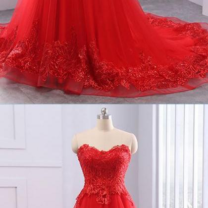 Off Shoulder Red Tulle A Line Prom Dresses..