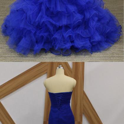 Elegant Royal Blue Ruffle Mermaid Prom Dresses..