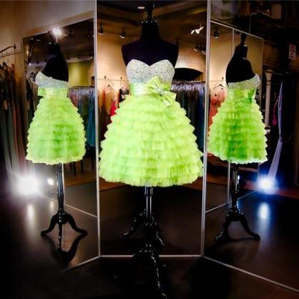 Off Shulder Green Tulle Short Homecoming Dress A..