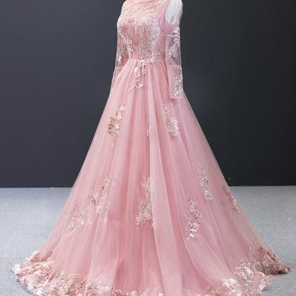Plus Size Light Pink Organza A Line Long Prom..