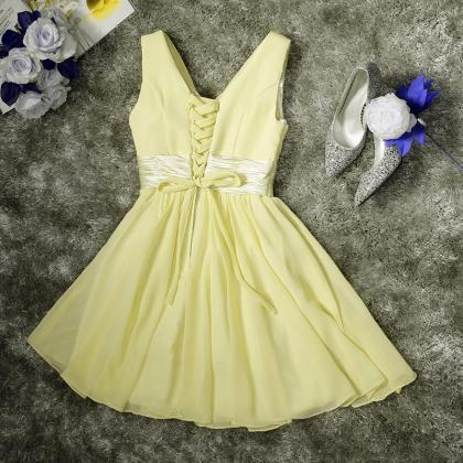 Light Yellow Ruffle Short Homecoming Dress A Line..