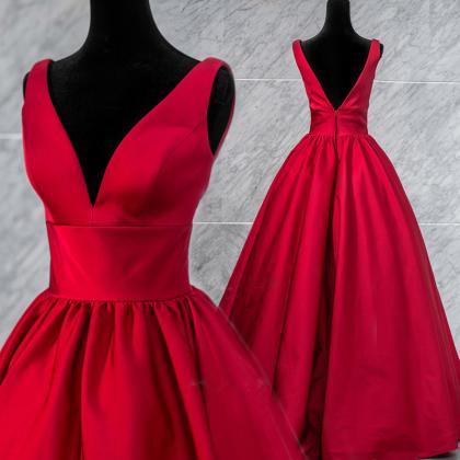 Off Shoulder Red Satin Ball Gown Prom Dresses..