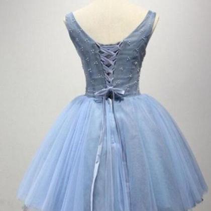 Sexy Light Blue Tulle Homecoming Dress Short With..