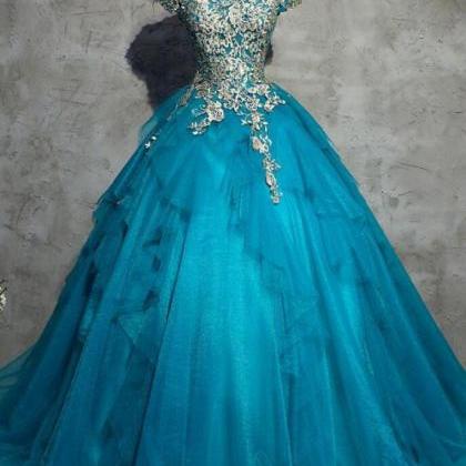 Ball Gown Quinceanera Dresses With Caped Sleeve..