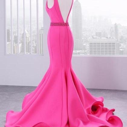 Custom Made Fuchsia Beaded Mermaid Prom Dresses,..
