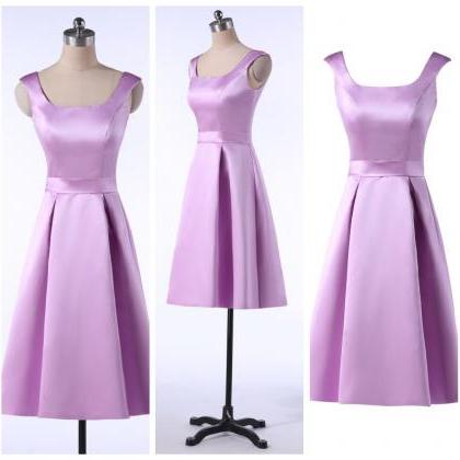 Light Lavender Satin Short Homecoming Dress A Line..