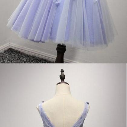 V-neck Lavender Tulle Short Homecoming Dress With..