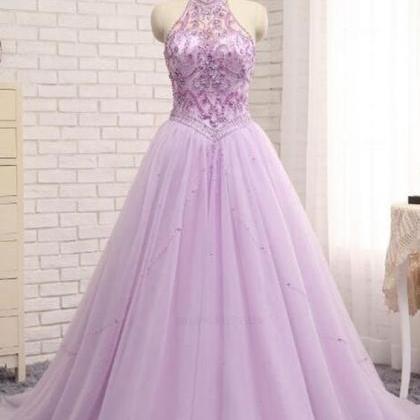 Plus Size Halter Beaded Crystal A Line Prom..
