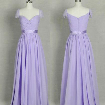 Simple Lavender Chiffon Ruffle Long Prom Dress A..