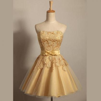 Gold Lace Short Homecoming Dress A Line Girls..