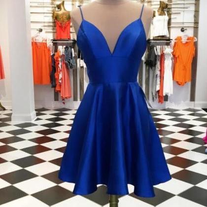 Custom Made Royal Blue Short Prom Dress Spaghetti..
