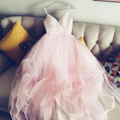 Pink Tulle Long Prom Dresses Custom Made Women..