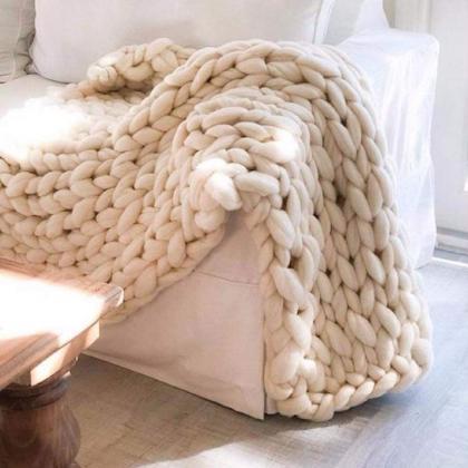 Size 47x 60inches Chunky Knit Blanket Merino Wool..