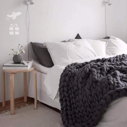 Size 40x60 Inches Chunky Knit Blanket Merino Wool..
