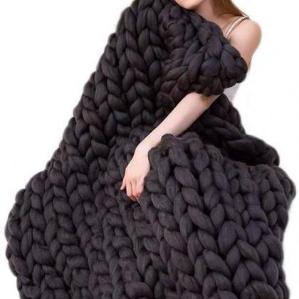 Size 47x 60inches Chunky Knit Blanket Merino Wool..
