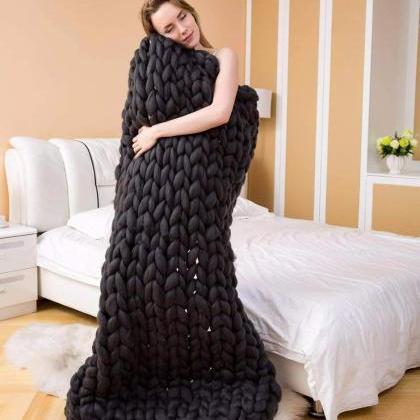 Size 60x60 Inches Chunky Knit Blanket Merino Wool..