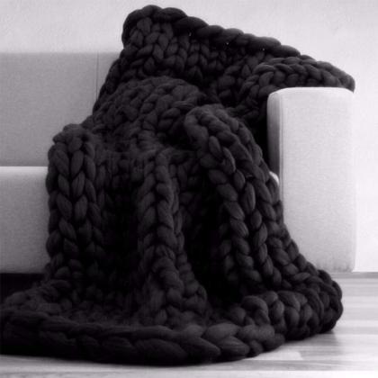 Size 60x60 Inches Chunky Knit Blanket Merino Wool..