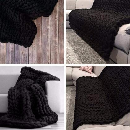 Size 60x60 Inches Chunky Knit Blanket Merino Wool..