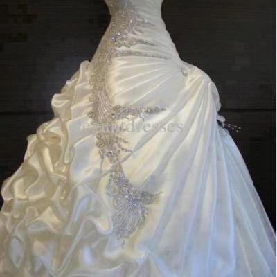 Luxury Beaded Crystal China Wedding Dresses Ruffle Women Custom Made Bridal Gowns 